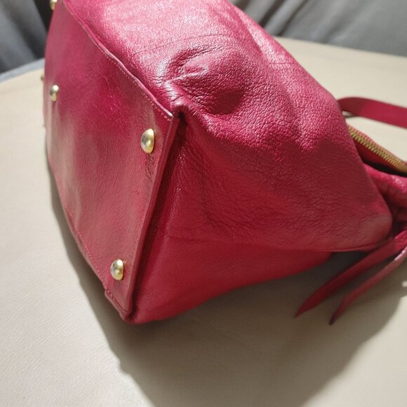 Furla Magenta Leather Hobo Handbag Satchel Gold Accents Lined Interior - Picture 10 of 14